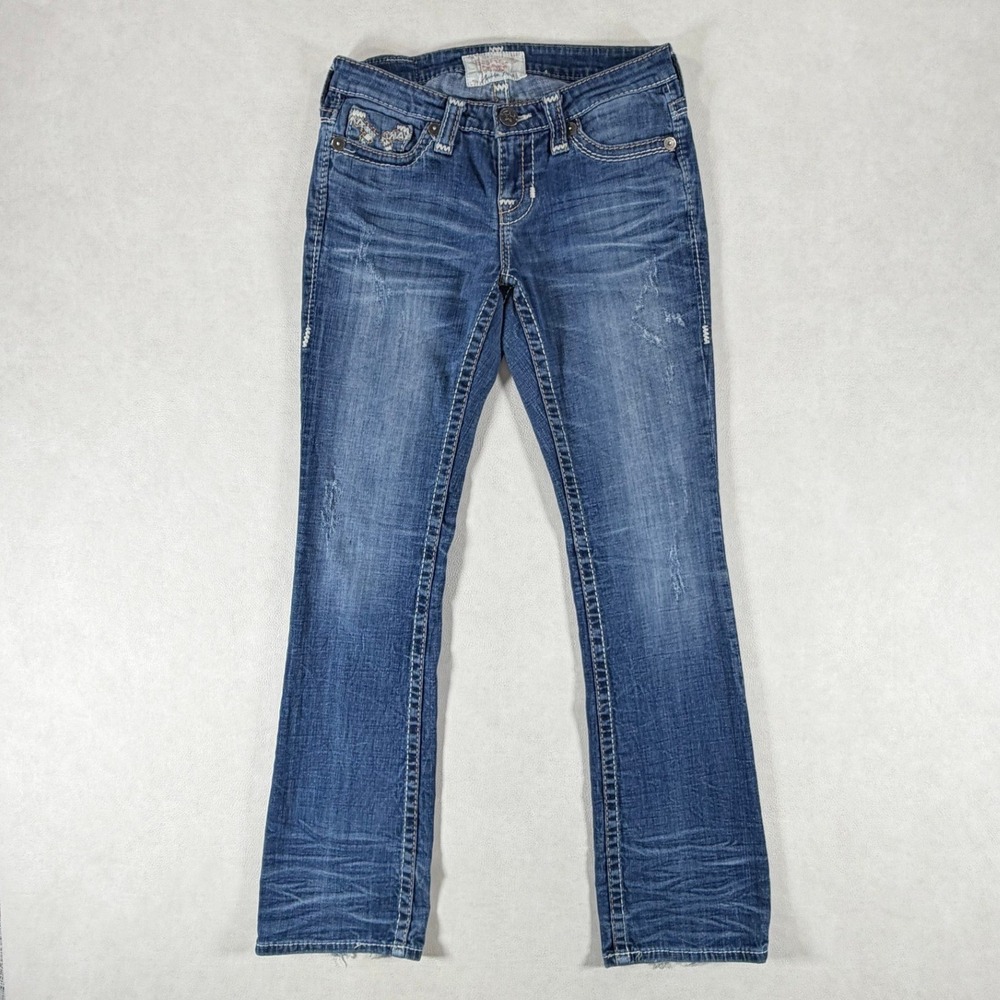Big Star Maddie Bootcut Jeans Womens 27L Medium Wash Low Rise Y2K Distressed